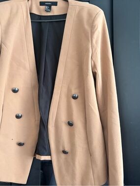 Forever 21 Tan Double-Breasted Collarless Blazer